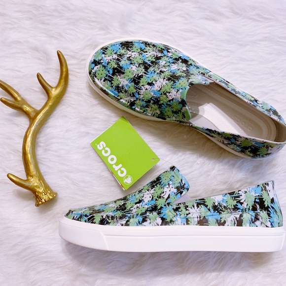 tropical print crocs